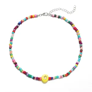 Yellow & Howlite Multicolor Smiley Beaded Choker Necklace