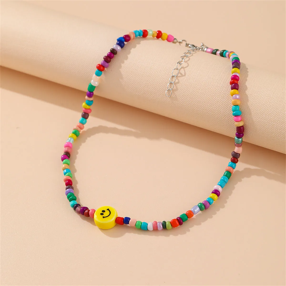 Yellow & Howlite Multicolor Smiley Beaded Choker Necklace