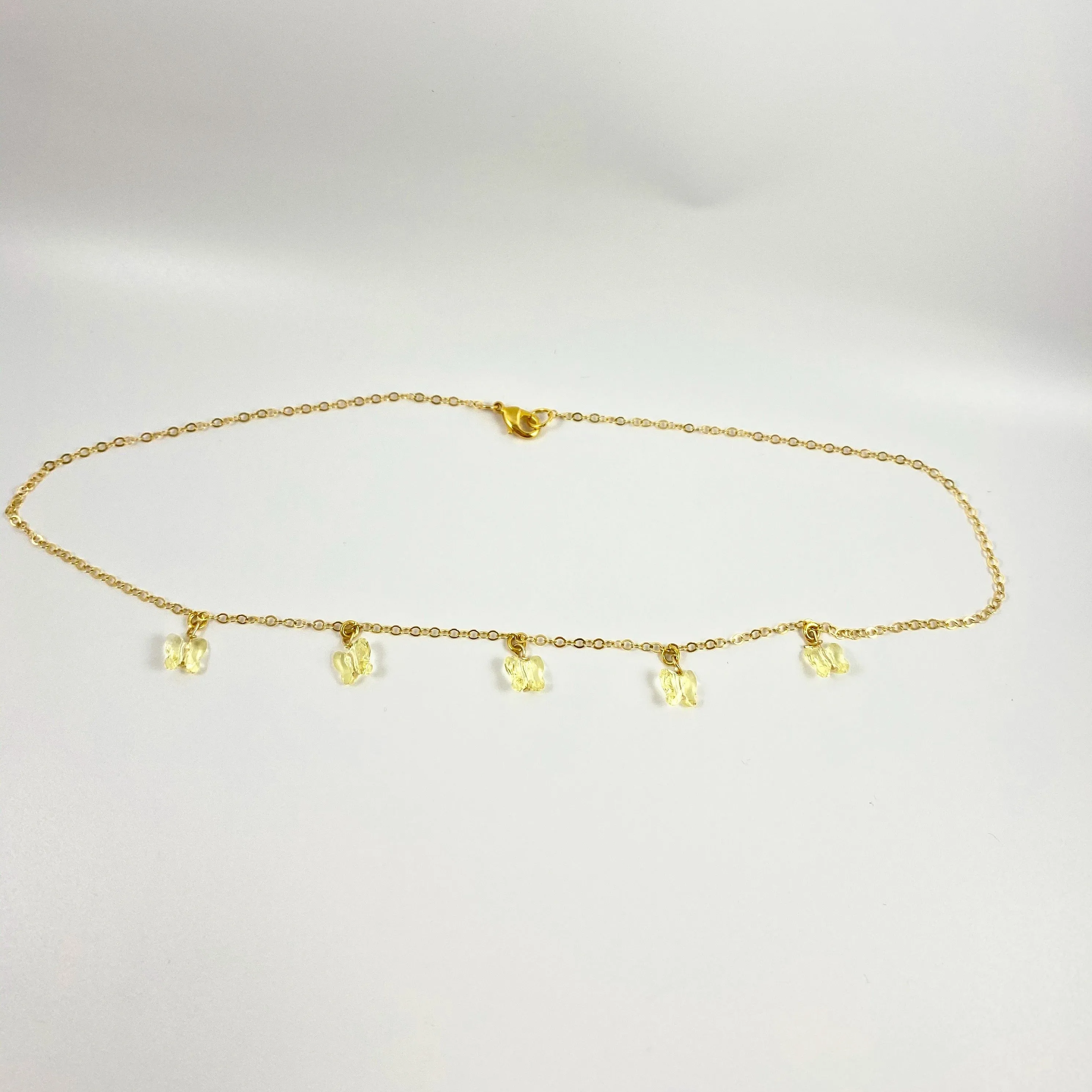 Yellow Citrine Butterfly Choker 14K Gold Necklace