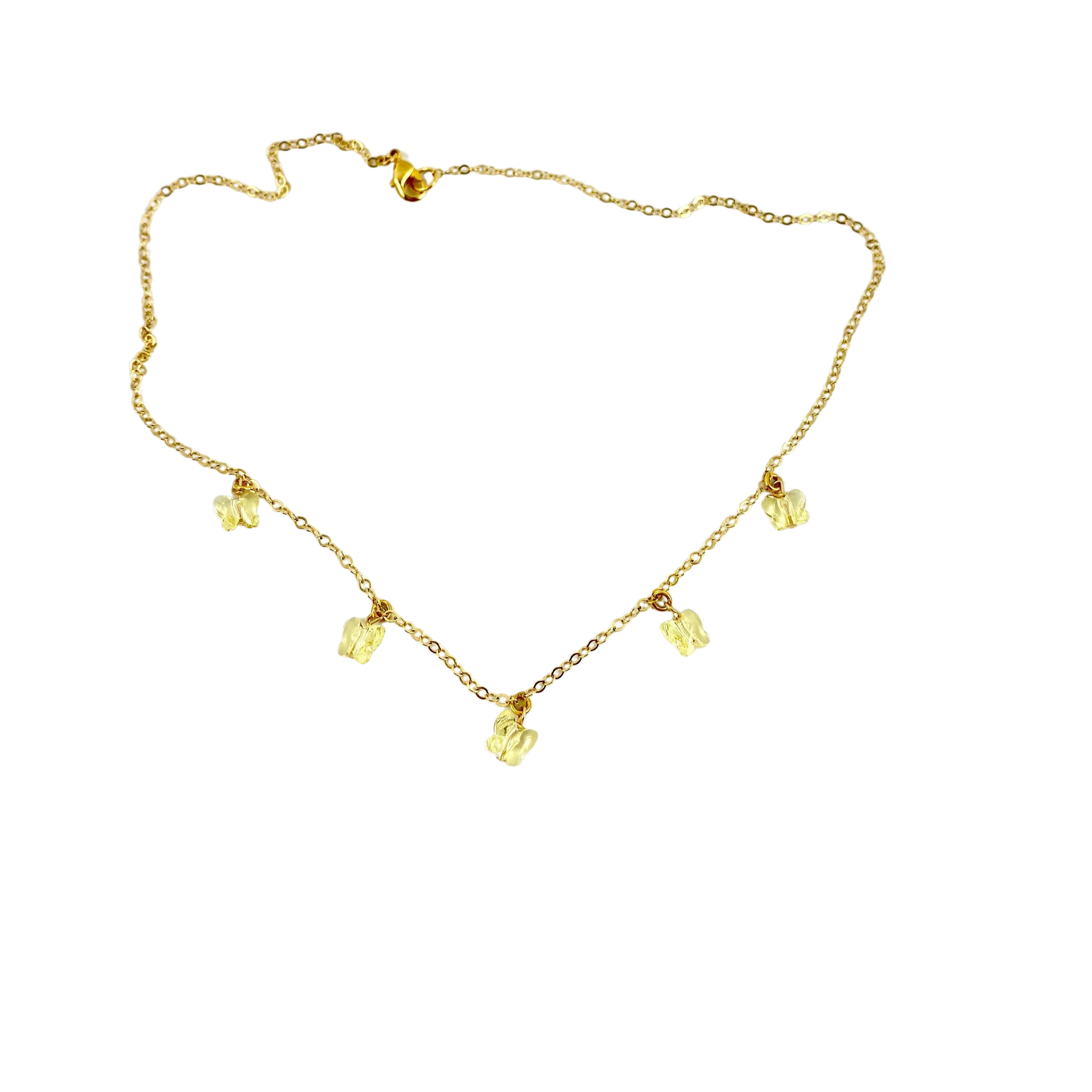 Yellow Citrine Butterfly Choker 14K Gold Necklace