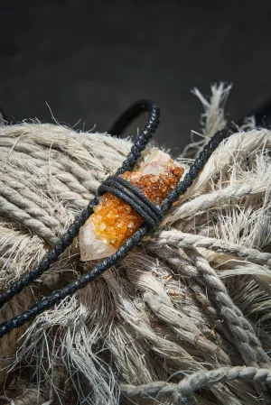 Yellow Spiritz Quartz - Black Braided Rope