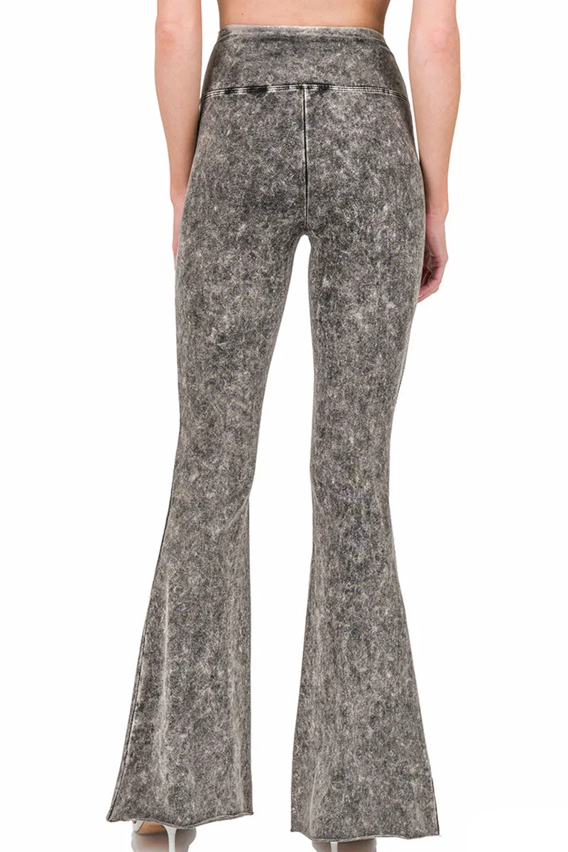 Zenana The Marianne Ash Black Acid Washed High Waist Raw Edge Pants