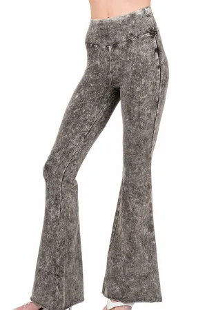Zenana The Marianne Ash Black Acid Washed High Waist Raw Edge Pants